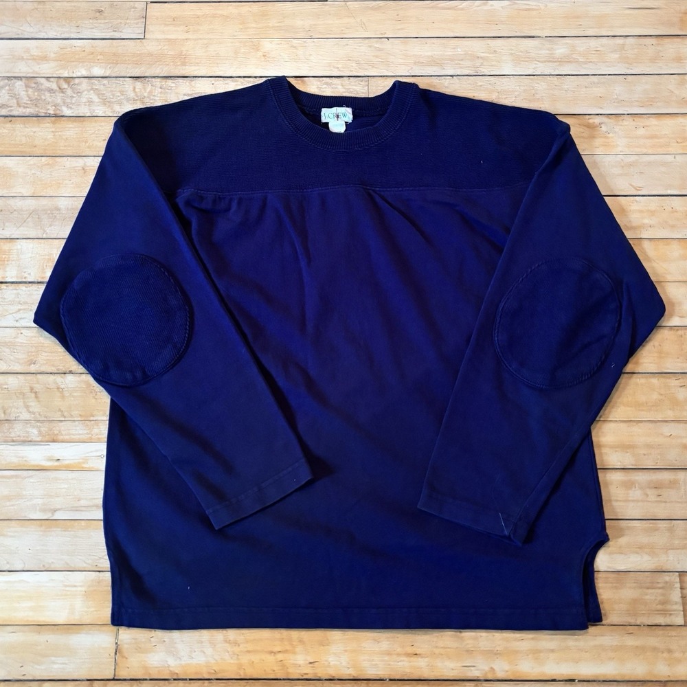 VTG J.Crew Oarsman Sweater Sweatshirt Size L Navy Blue Elbow Pads Made in USA